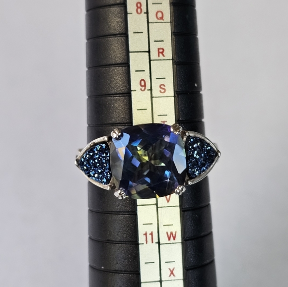Genuine Mystic Topaz & Druzy Quartz Ring in Sterling Silver Size 10! - Picture 5 of 5